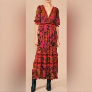 FARM Rio pink Croco short sleeve maxi dress